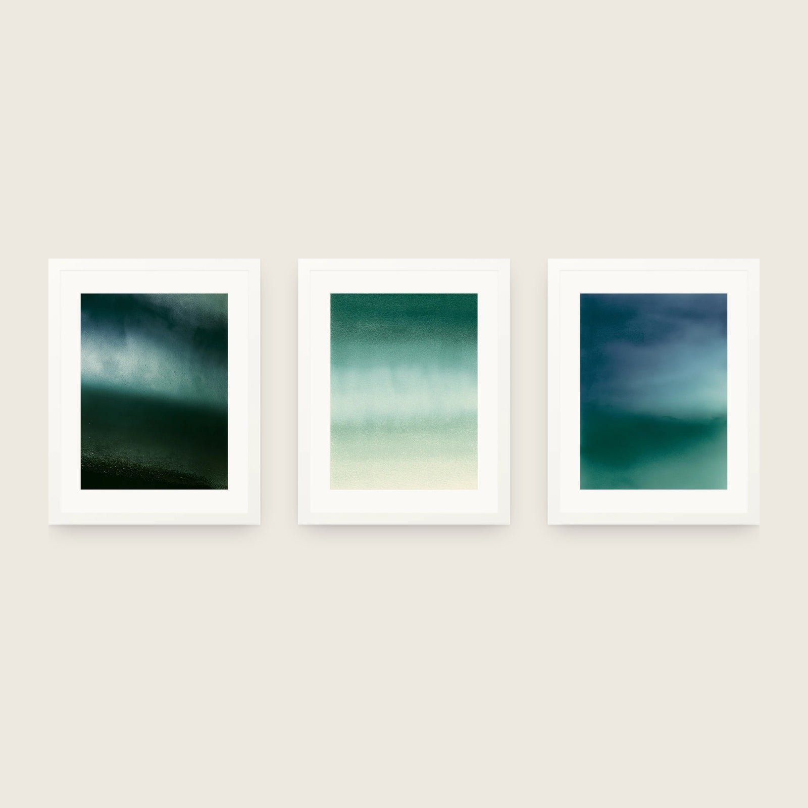 Ceramics in Teal — Set of Three. Shown framed. Frames and mounts are not included.
